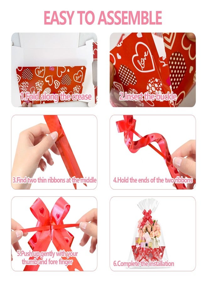 EUVBOKW 12 Pcs Valentine Gift Baskets,Love Heart Empty Boxes with Cellophane Bags and Ribbons for Romantic Valentine's Day Gifts and Wedding Decor (Valentine) - Image 3